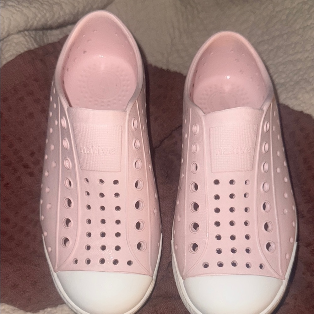 Native Pink and White Moccasins with Perforated Design